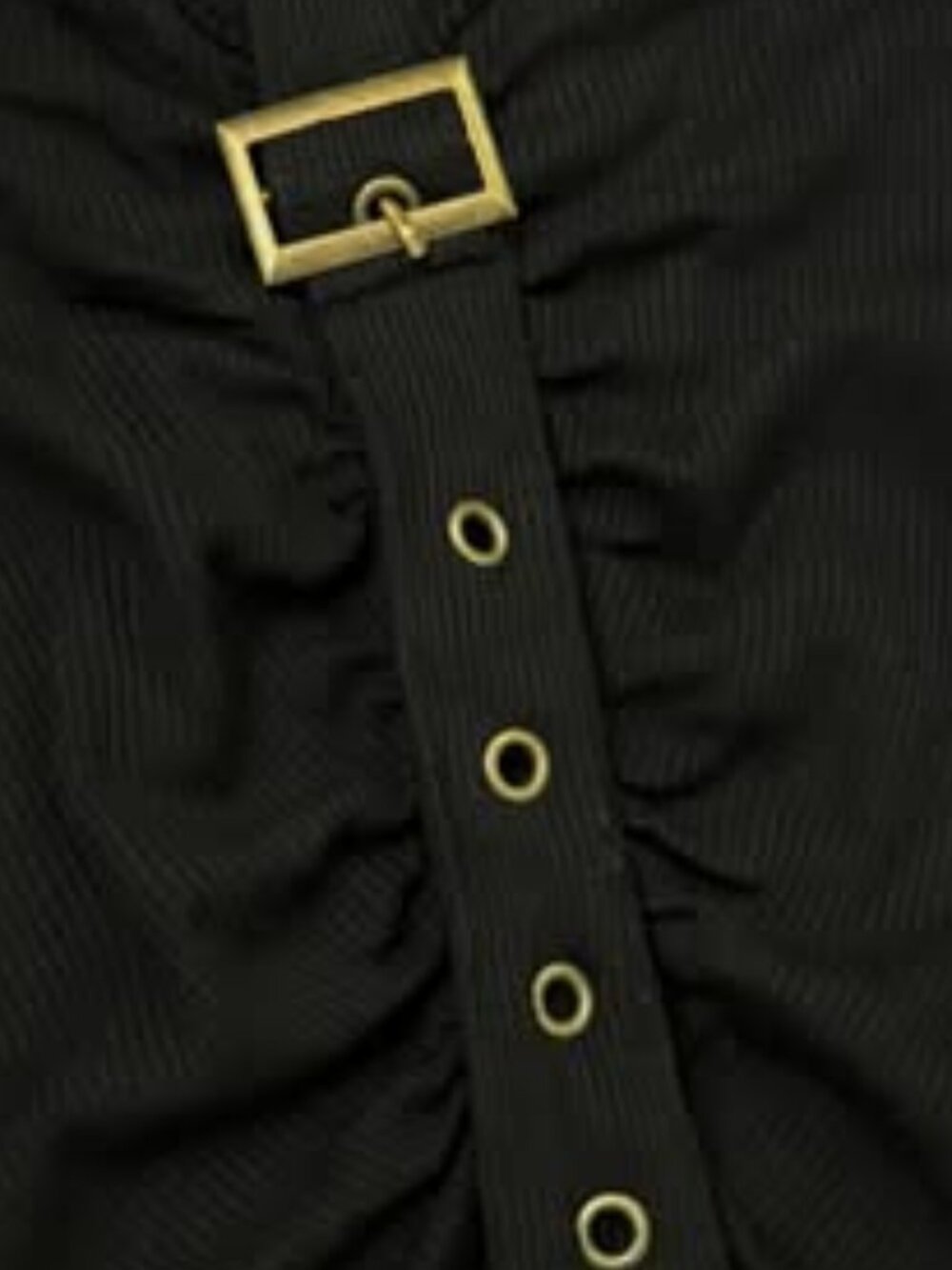 Black Ruched Buckle Front Top - Picture 3 of 3